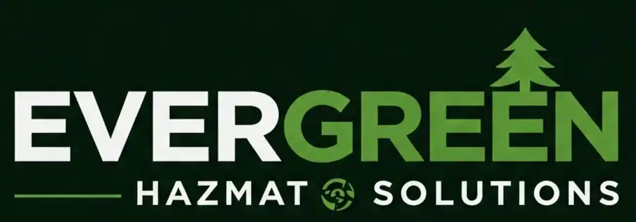 Logo for Evergreen Hazmat Solutions featuring a stylized tree and the text "EVERGREEN HAZMAT SOLUTIONS" in green and white on a dark background
